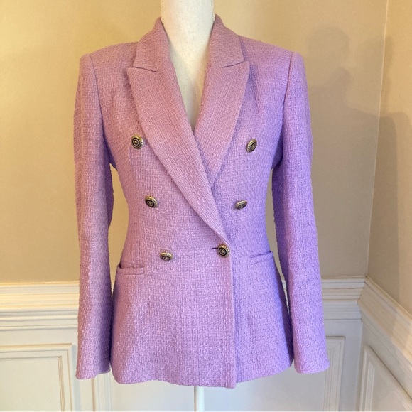 Zara Jackets & Blazers - ZARA Purple Tweed Boucle Double Breasted Blazer Jacket